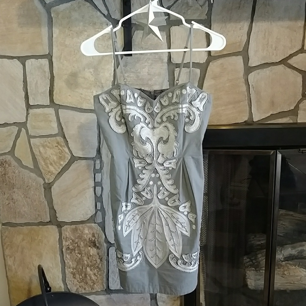 Gray mini dress with beaded embroidery